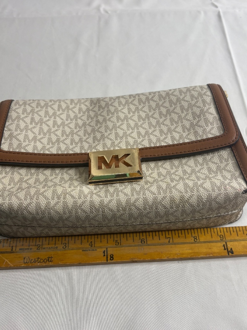 Michael Kors Sonia Medium logo Convertible Shoulder Bag MK NWT Beige NO STRAP - Picture 13 of 15